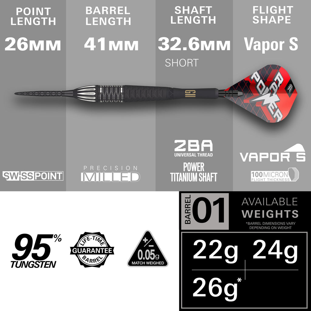 Target Phil Taylor RAW Power G11 95% Tungsten Swiss Point Steeldarts