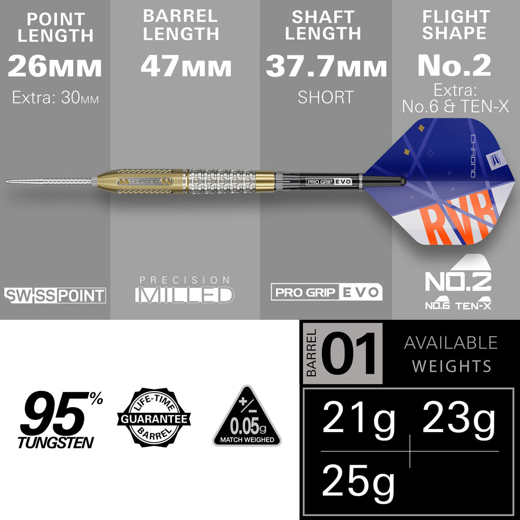  Target Raymond Van Barneveld Chrono 95% Tungsten Swiss Point Steeldarts