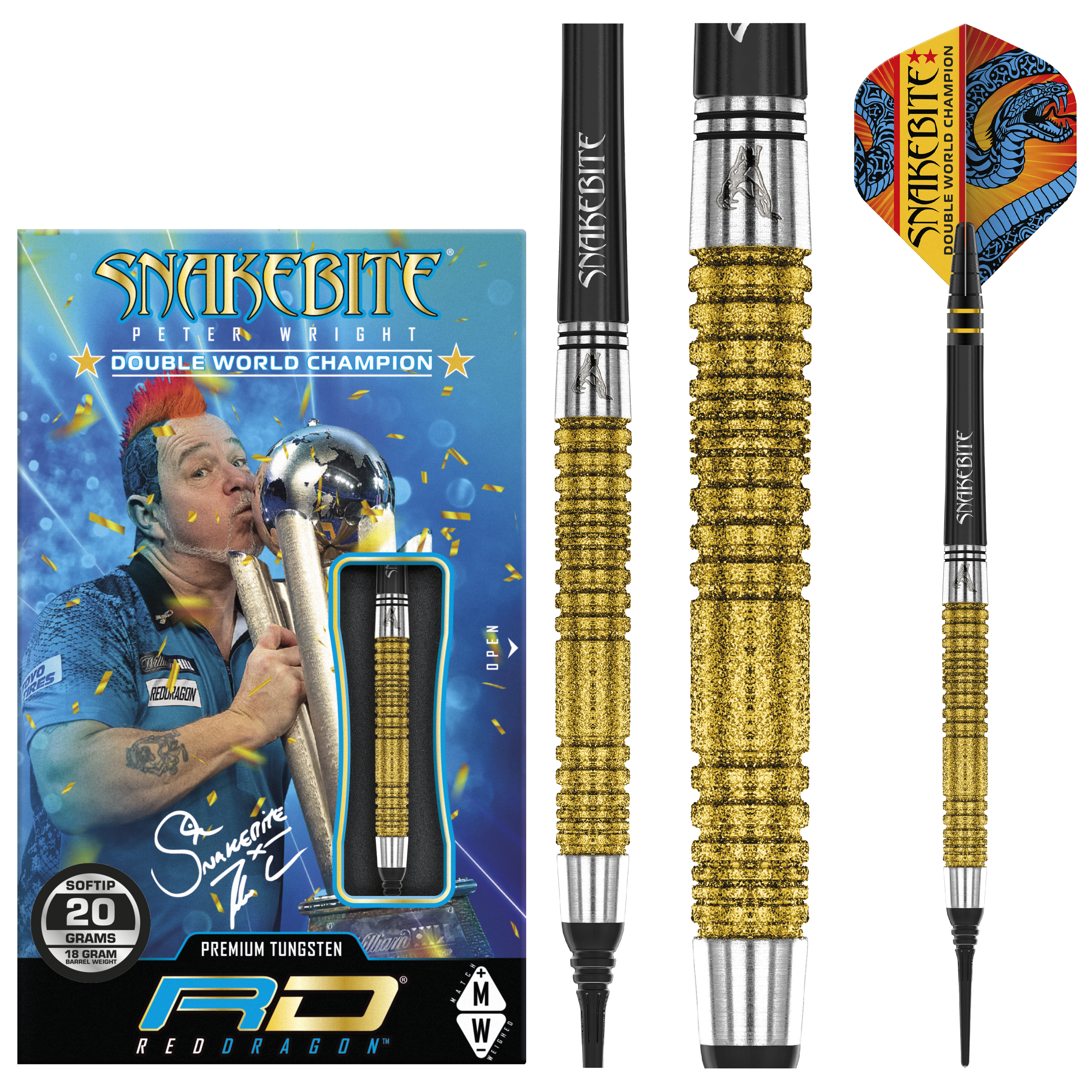  RedDragon Peter Wright Double WC SE Gold 90% Tungsten Softdarts