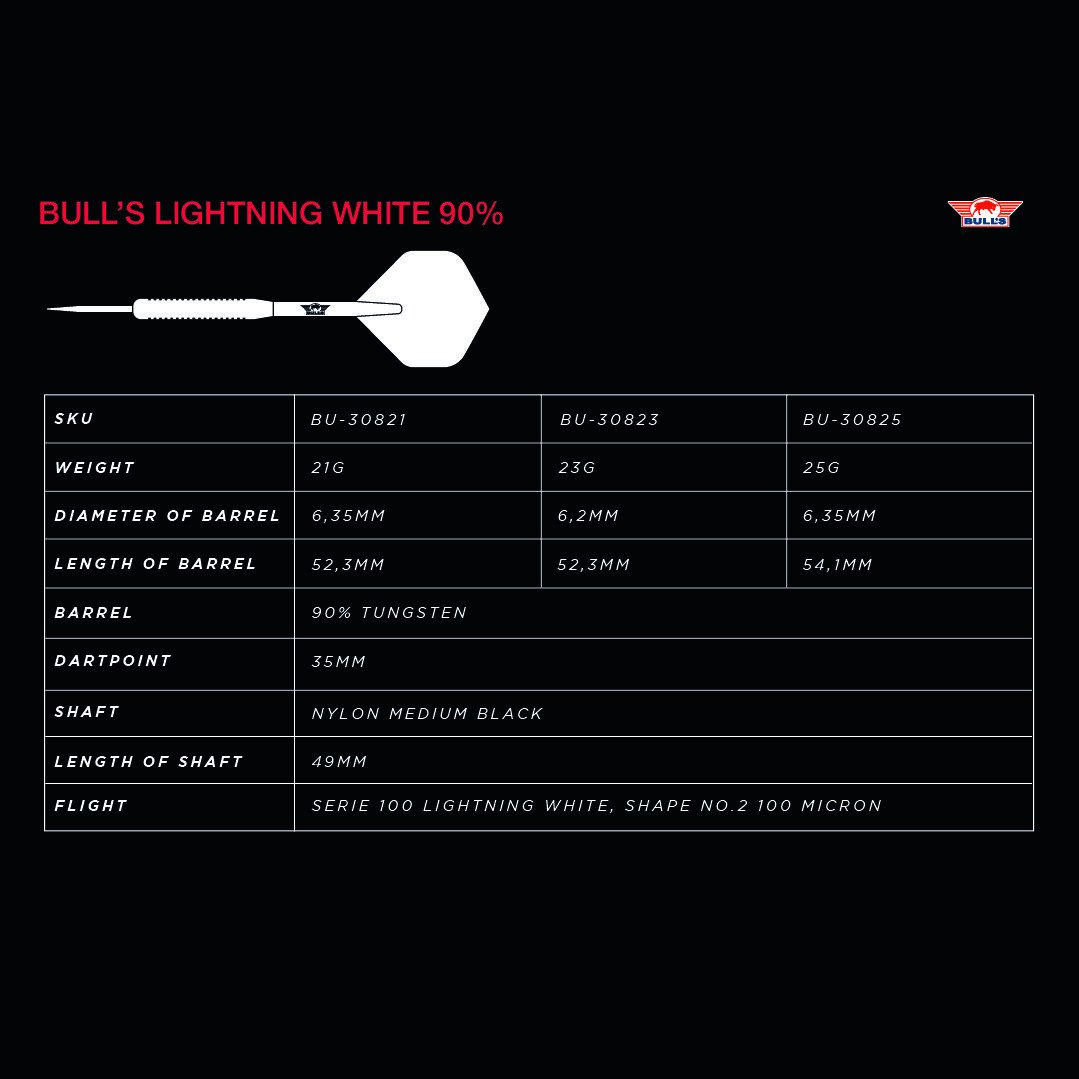  Bull's NL Lightning Black 90% Tungsten Steeldarts