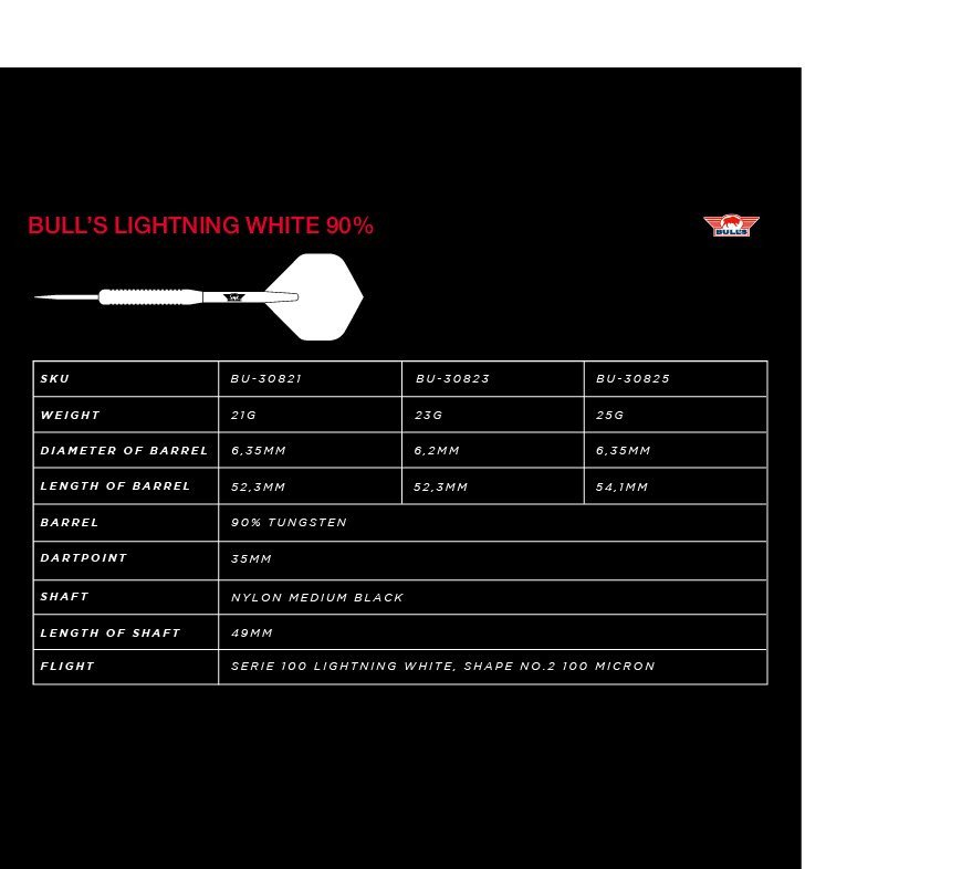  Bull's NL Lightning White 90% Tungsten Steeldarts